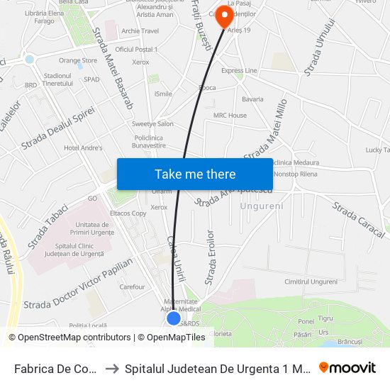 Fabrica De Confecţii to Spitalul Judetean De Urgenta 1 Mai - Craiova map