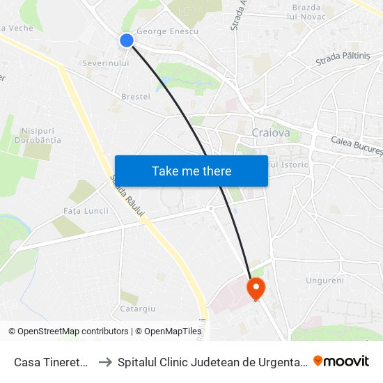 Casa Tineretului to Spitalul Clinic Judetean de Urgenta nr1 map