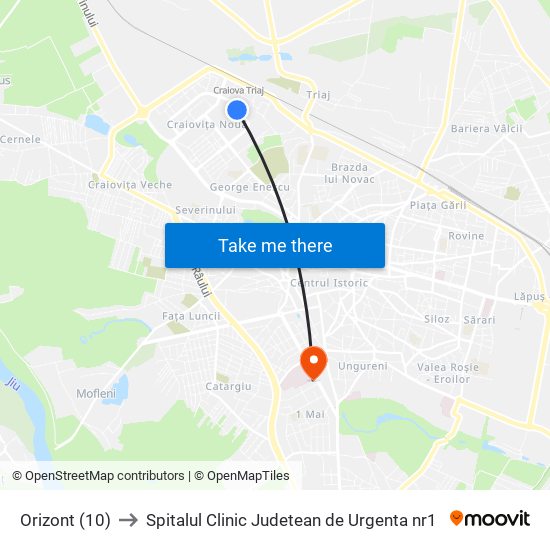 Orizont (10) to Spitalul Clinic Judetean de Urgenta nr1 map