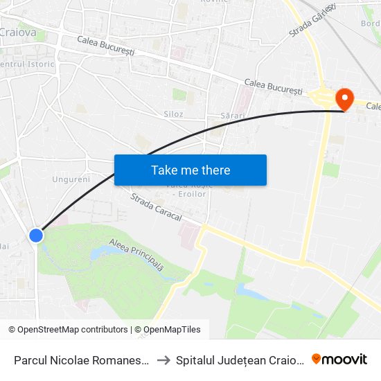 Parcul Nicolae Romanescu to Spitalul Județean Craiova map