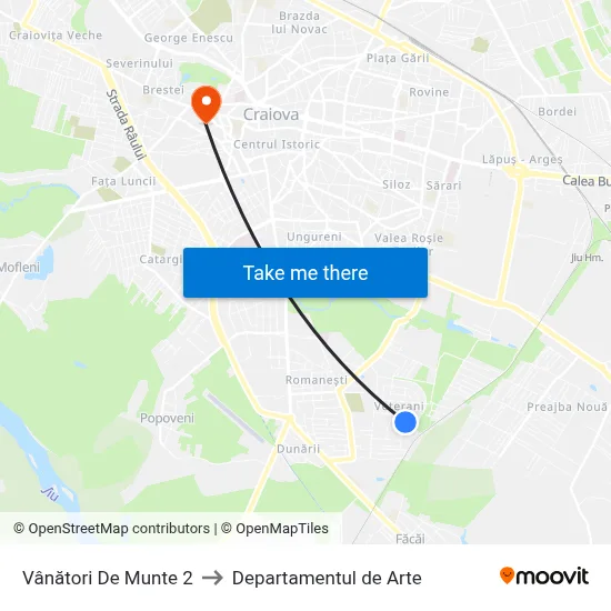 Vânători De Munte 2 to Departamentul de Arte map