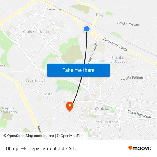 Olimp to Departamentul de Arte map