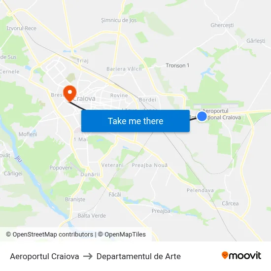 Aeroportul Craiova to Departamentul de Arte map