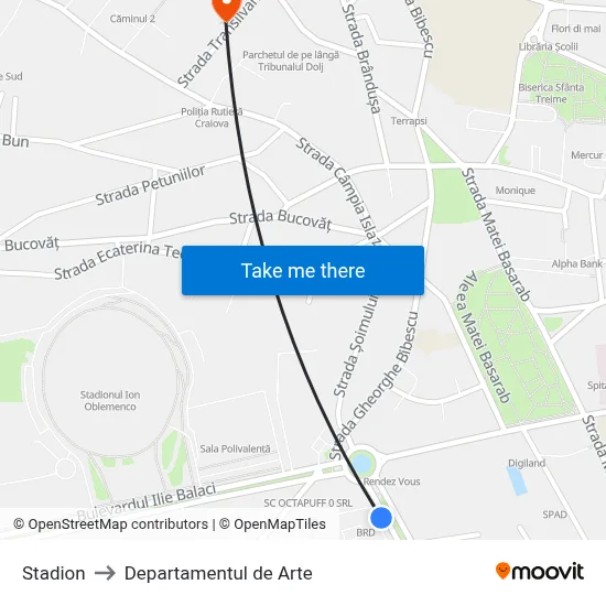 Stadion to Departamentul de Arte map