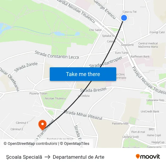 Şcoala Specială to Departamentul de Arte map