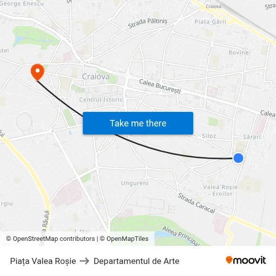 Piața Valea Roșie to Departamentul de Arte map
