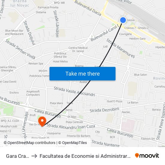 Gara Craiova to Facultatea de Economie si Administrarea Afacerilor map