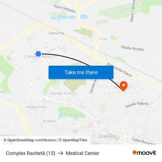 Complex Rachetă (15) to Medical Center map