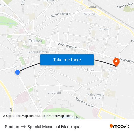 Stadion to Spitalul Municipal Filantropia map