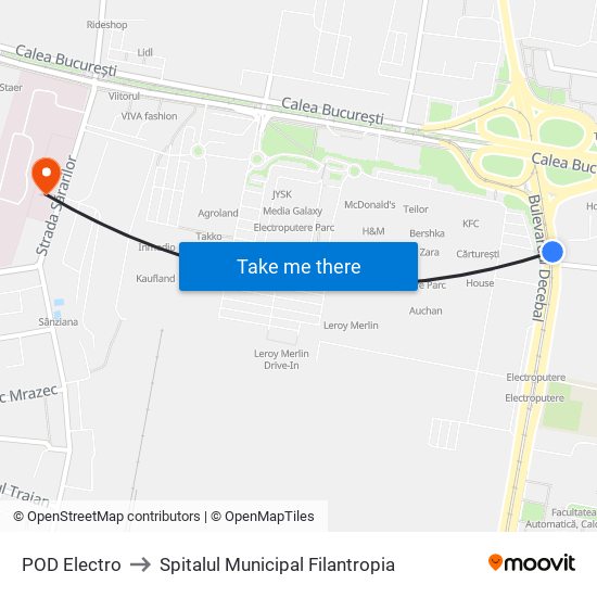 POD Electro to Spitalul Municipal Filantropia map