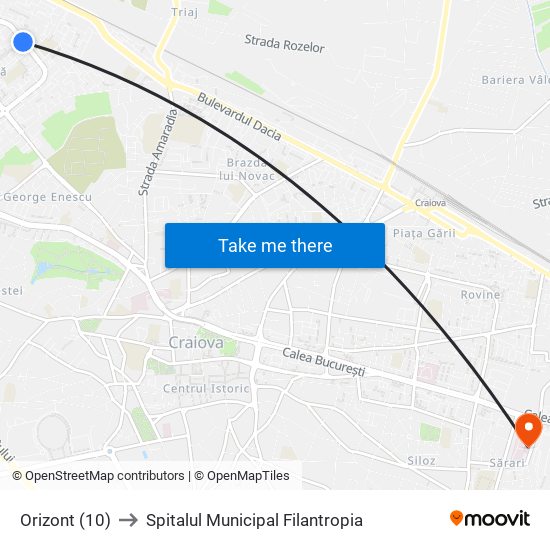 Orizont (10) to Spitalul Municipal Filantropia map