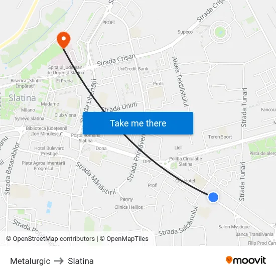 Metalurgic to Slatina map