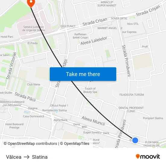 Vălcea to Slatina map