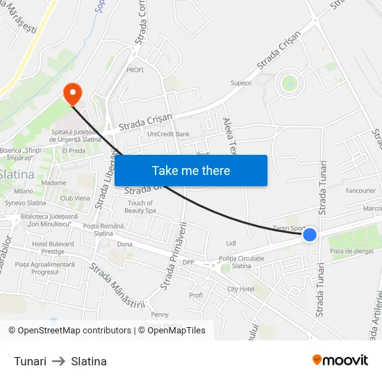 Tunari to Slatina map