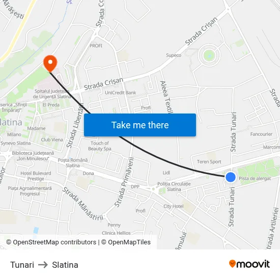Tunari to Slatina map