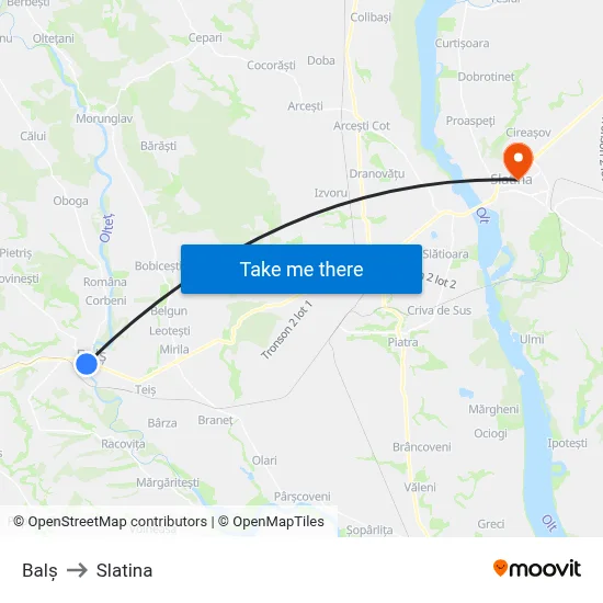 Balș to Slatina map