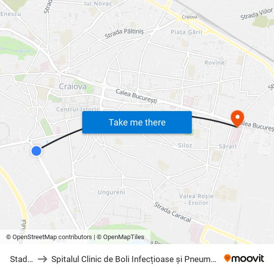 Stadion to Spitalul Clinic de Boli Infecțioase și Pneumoftiziologie map