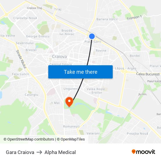 Gara Craiova to Alpha Medical map