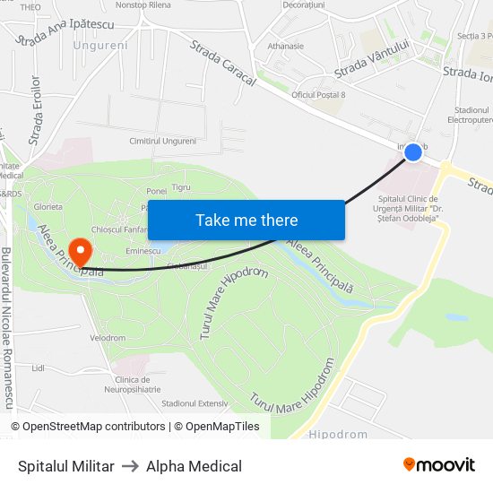 Spitalul Militar to Alpha Medical map