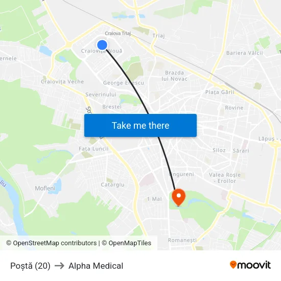 Poștă (20) to Alpha Medical map