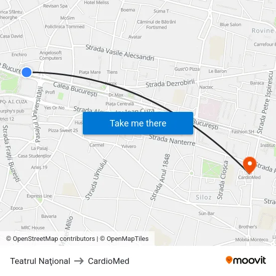 Teatrul Naţional to CardioMed map