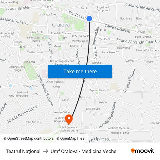 Teatrul Naţional to Umf Craiova - Medicina Veche map