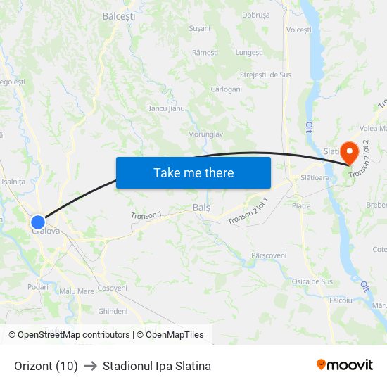 Orizont (10) to Stadionul Ipa Slatina map