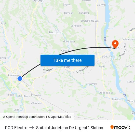 POD Electro to Spitalul Județean De Urgență Slatina map