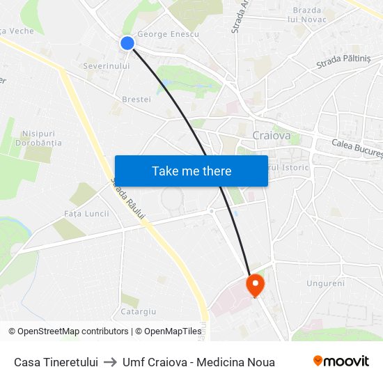 Casa Tineretului to Umf Craiova - Medicina Noua map