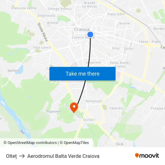 Olteț to Aerodromul Balta Verde Craiova map