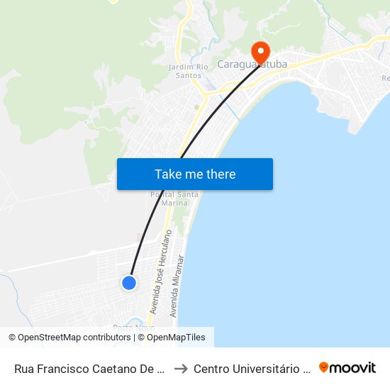Rua Francisco Caetano De Souza, 52 to Centro Universitário Módulo map