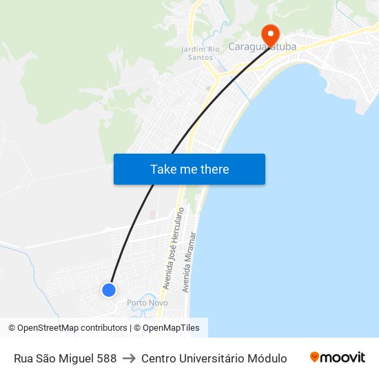 Rua São Miguel 588 to Centro Universitário Módulo map