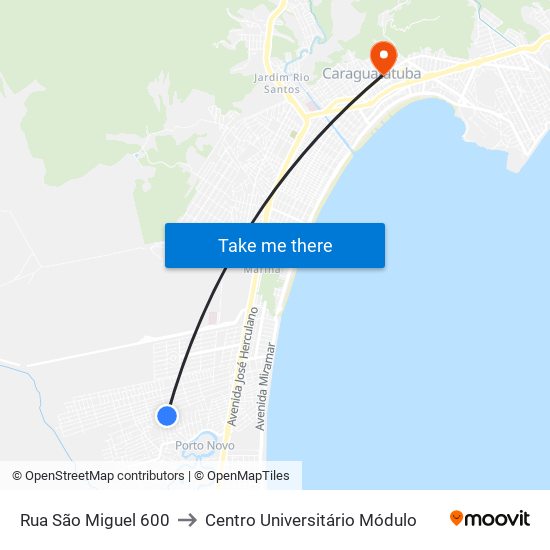 Rua São Miguel 600 to Centro Universitário Módulo map