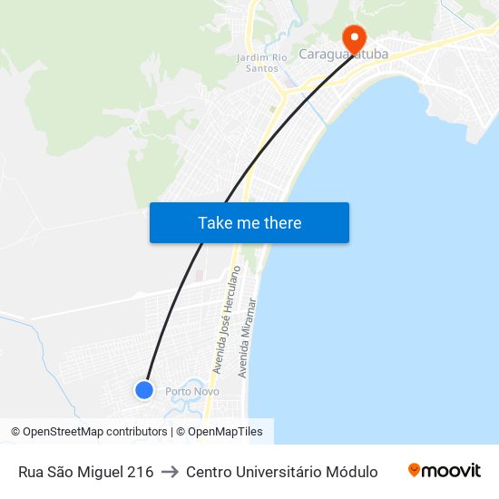 Rua São Miguel 216 to Centro Universitário Módulo map