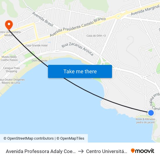 Avenida Professora Adaly Coelho Passos, 560 to Centro Universitário Módulo map