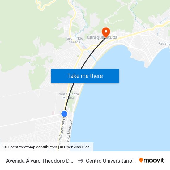 Avenida Álvaro Theodoro Da Cruz, 105 to Centro Universitário Módulo map