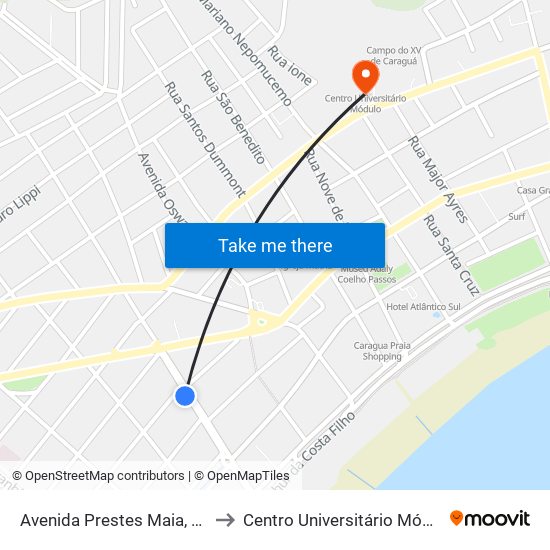Avenida Prestes Maia, 249 to Centro Universitário Módulo map