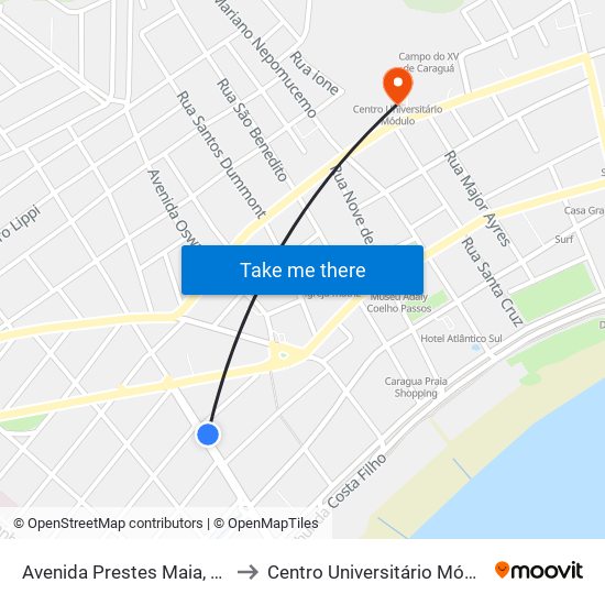 Avenida Prestes Maia, 240 to Centro Universitário Módulo map