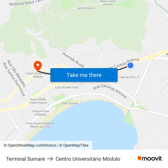 Terminal Sumaré to Centro Universitário Módulo map