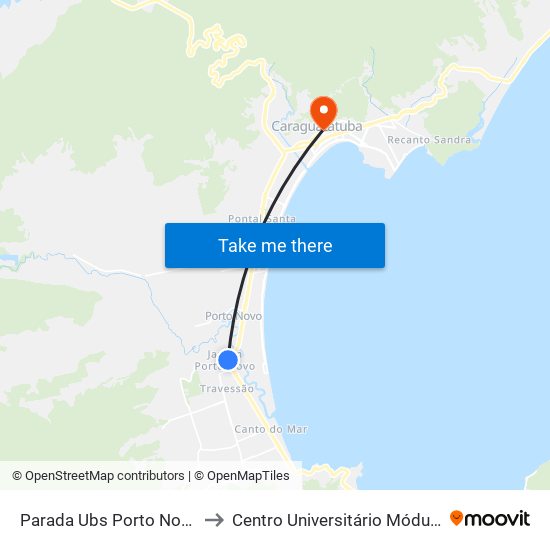 Parada Ubs Porto Novo to Centro Universitário Módulo map