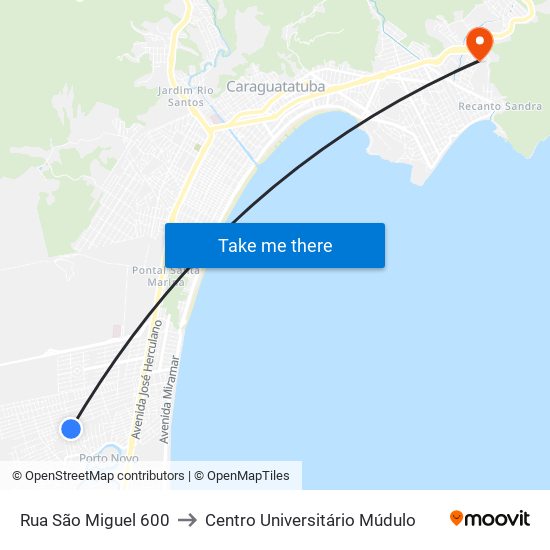 Rua São Miguel 600 to Centro Universitário Múdulo map