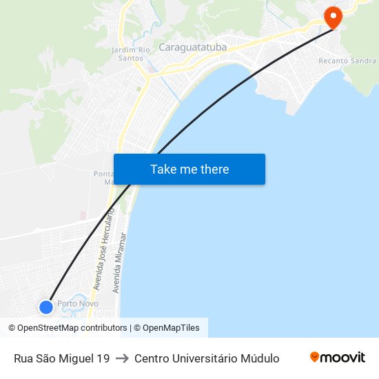 Rua São Miguel 19 to Centro Universitário Múdulo map