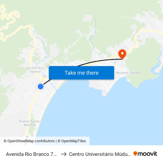 Avenida Rio Branco 745 to Centro Universitário Múdulo map