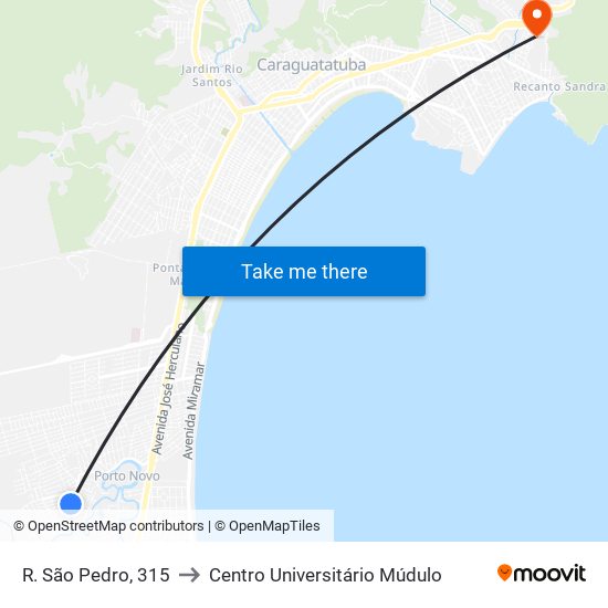 R. São Pedro, 315 to Centro Universitário Múdulo map