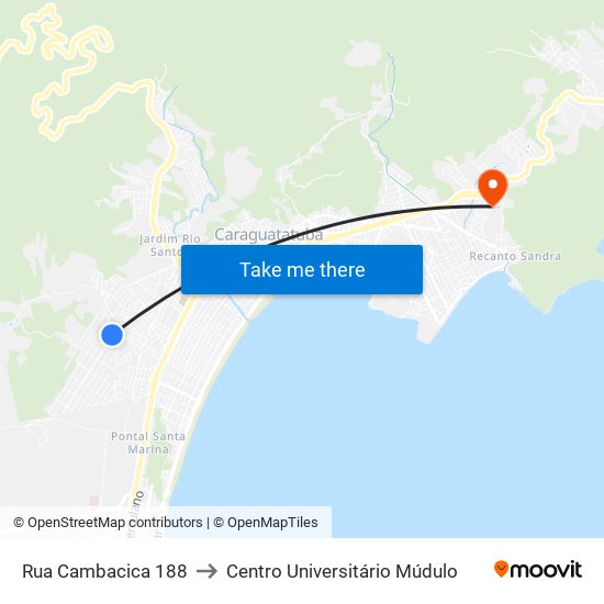 Rua Cambacica 188 to Centro Universitário Múdulo map