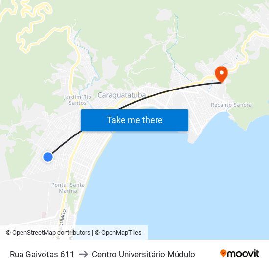 Rua Gaivotas 611 to Centro Universitário Múdulo map