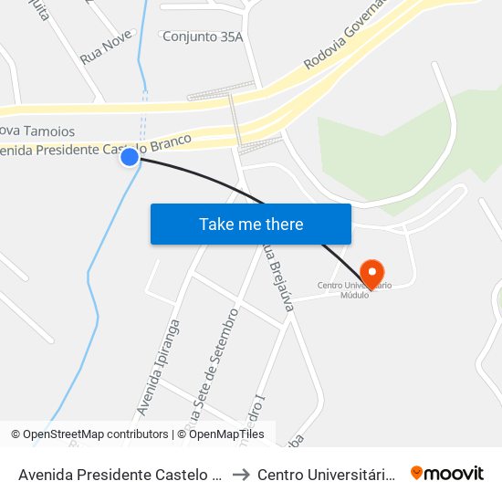 Avenida Presidente Castelo Branco 904 to Centro Universitário Múdulo map