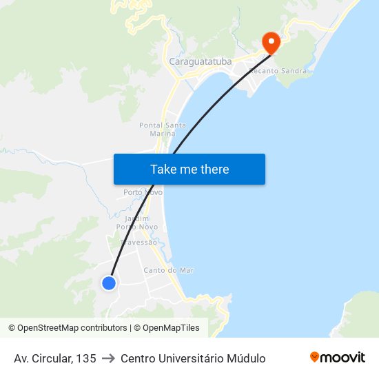 Av. Circular, 135 to Centro Universitário Múdulo map