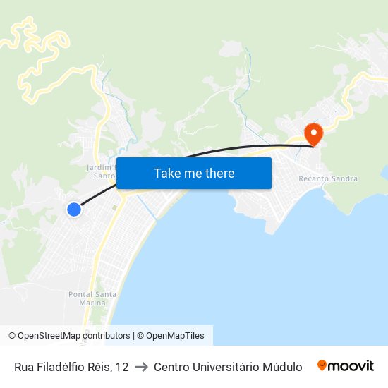Rua Filadélfio Réis, 12 to Centro Universitário Múdulo map