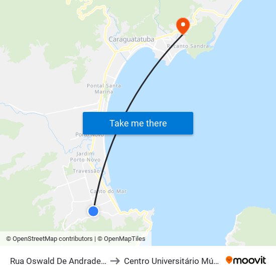 Rua Oswald De Andrade, 67 to Centro Universitário Múdulo map